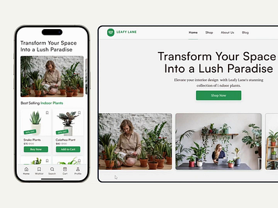 Leafy Lane UX case study🪴| Mobile App Design📱 + Web Design 💻 design e commerce planting smartanimate ui uidesign uiux ux uxdesign webdesign