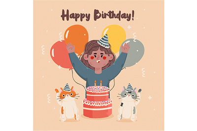 Happy Birthday Design Template Illustration balloon birthday cake celebration design girl happy illustration kids party template vector