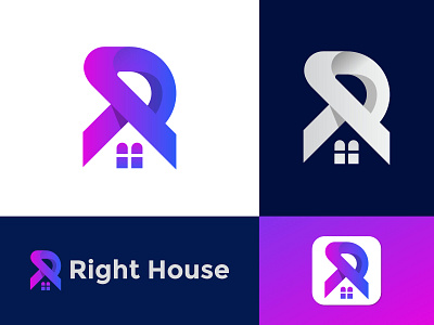 Right House Modern logo design, logos 3d abstract logo branding creative logo design gradient logo graphic design house logo icon illustration letter logo logo logo design logo maker logo mark logo type logos modern logo monogram r logo