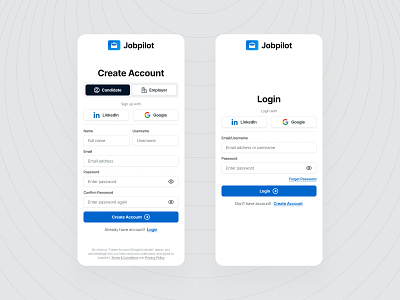 Job Portal - Create Account + Login Mobile Screen create account design designerzafor job board sign up jobpilot login mobile app sign up mobile ui register sign up ui ui design user interface ux design web design