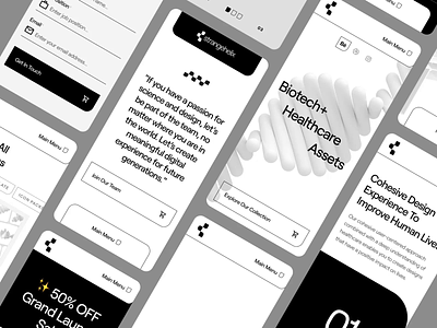 🧬strangehelix.bio | Mobile UI/UX Overview 2 | Biotech & Health 3d biology biotech black and white data dna health healthcare healthtech machine learning medical mobile mobile first pharma responsive science strangehelix tech ui ux