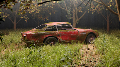 The Takeover 3d apocalyptic art astonmartin blender car cgi cycles design lastofus render rusted