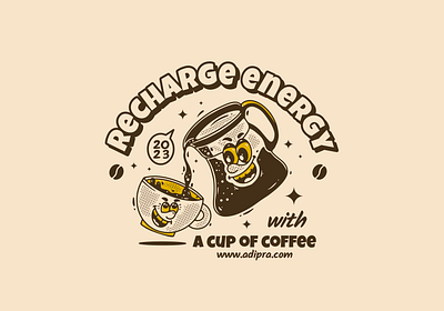 Recharge energy with a cup of coffee adiclo.com adipra std adipra.com coffee character coffee illustration coffee mascot coffee t shirt drink coffee