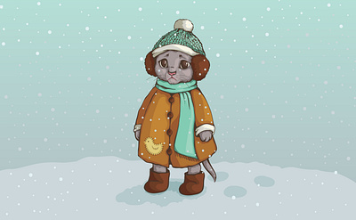 Cute Winter Kitten graphic design illustration