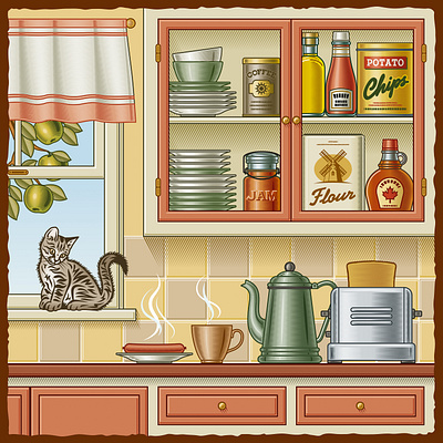 Retro-kitchen graphic design illustration