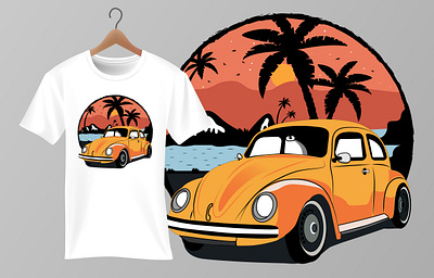 Summer Sunset T-Shirt Design adventure car custom design design graphic design illustration sunset t shirt tshirt tshirt design vector