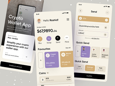 Crypto Wallet App UI 3d app bitcoin buy card crypto crypto app cryptocurrency design ethereum financial ios app minimal mobile ofspace sale send transfer wallet