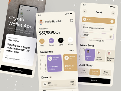 Crypto Wallet App UI 3d app bitcoin buy card crypto crypto app cryptocurrency design ethereum financial ios app minimal mobile ofspace sale send transfer wallet