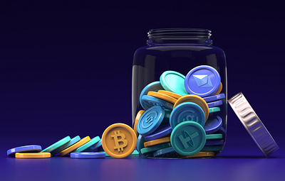 Cryptocurrency coins jar 3d 3d illustration bank bitcoin bitcoins coins bank cryptocurrency jar tether