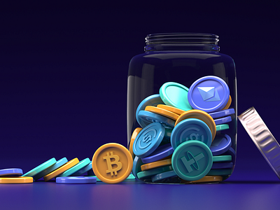 Cryptocurrency coins jar 3d 3d illustration bank bitcoin bitcoins coins bank cryptocurrency jar tether