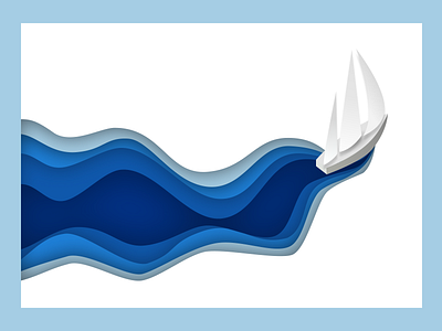 Paper cut waves and ship design figma graphic design illustration vector