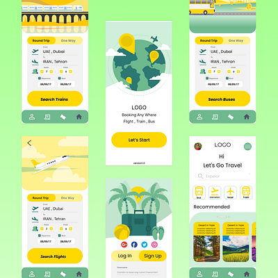 Taha Hosseinpour airplane booking design green nature ticket train travel trip ui ux yellow