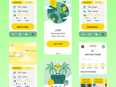 Taha Hosseinpour airplane booking design green nature ticket train travel trip ui ux yellow