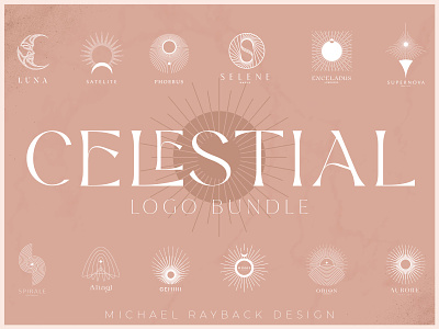 Celestial Logo Designs branding celestial collection feminine galaxy logo logo design minimal logo minimalistic moon outline planet space star sun universe