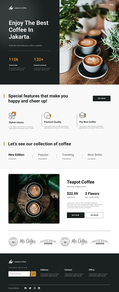 Jakarta Coffee Website Mockup branding coffee shop design figma futuristic graphic design gree design inspiration minimal design nature design ui unique design ux website design