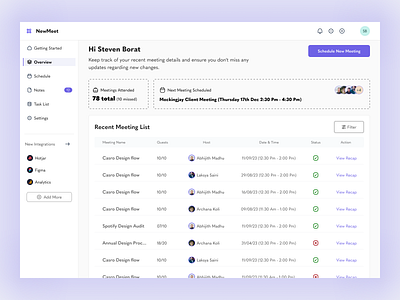 Meeting Notes Dashboard brand color dashboard design experience logo meeting meeting notes notes product ui user interface visual design web webpage website