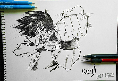 Goku anime art artist ballpen black design dragonball illustration inkpen japan pen