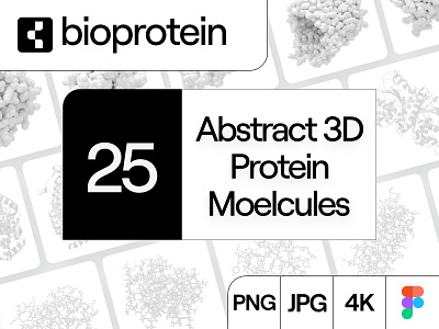 SH bioprotein: 25 Abstract 3D Protein Molecule Graphics 3d 3d asset biology biotech chemistry disease dna drug figma genetics health healthcare illustration medical molecule protein science strangehelix therapeutics white