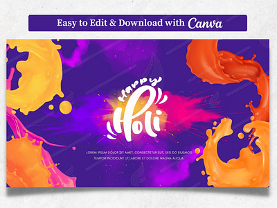 Holi Festive Template on Purple Background | Canva Template canva ccolouurs collorrful color powder colour splash hholika hindu holi indian startup template