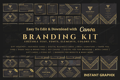 Business Branding Kit on Luxury Background | Canva Template brandng kit business card business kit business pack canva corporate identity hotal luxury menu card pprofessioll template