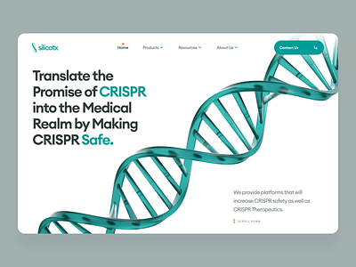 silicotx | CRISPR Therapeutics | Web & UI/UX Design | Home 3d animation biology biotech crispr dna gene gene editing genetics green health healthcare homepage landing page medical pharma science therapeutics ui web design