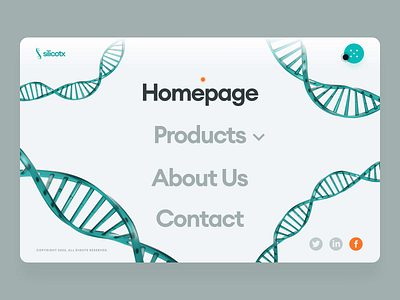 silicotx | CRISPR Therapeutics | Web & UI/UX Design | Main Menu 3d ai biology biotech crispr desktop dna genetics green health healthcare interaction main menu medical menu science therapeutics therapy ui ux