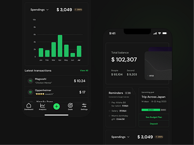 Mobile Finance Dashboard apps chart dark mode dashboard finance green interface iphone mobile mobile apps ui