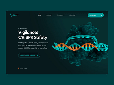 silicotx | CRISPR Therapeutics | Web & UI/UX Design | Product 2 3d animation biology biotech cancer crispr dark dna gene genetics green health healthcare interaction landing page medical molecule science ui web design