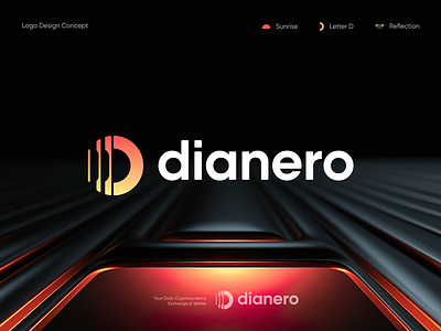 Dianero Logo Concept ai blockchain branding coin d logo defi exchange fintech gradient icon identity lepisov lettering logo mark saas space sun token wallet