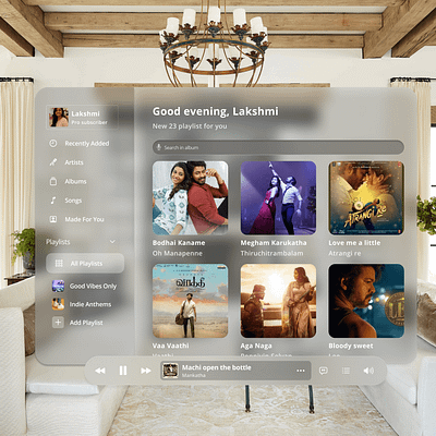 Spatial UI Design 3d app design glassmorphism mobile app mobile app ui musicapp spatialdesign spotify ui visionpro webapp