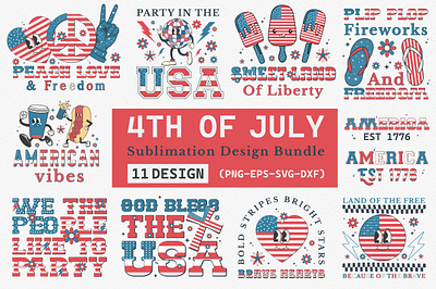 4th of July Sublimation Design Bundle png files for cricut sublimation