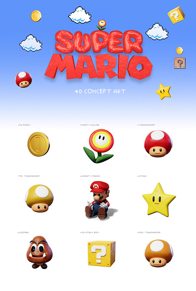 3D concept character models from Mario Bros. 3d 3d model blender design mario