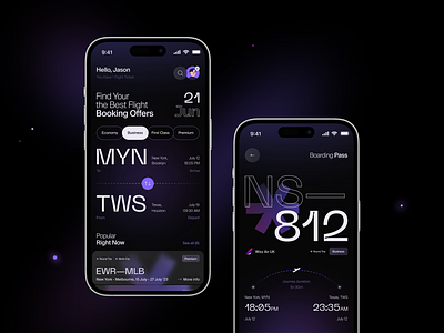 Flight Booking App airline airport app boarding pass booking app concept dark theme design flight app fly graphic design ios mobile app ticket travel typography ui ux vacation visual