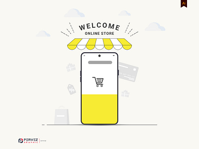 Welcome online Store Mobile Illustration