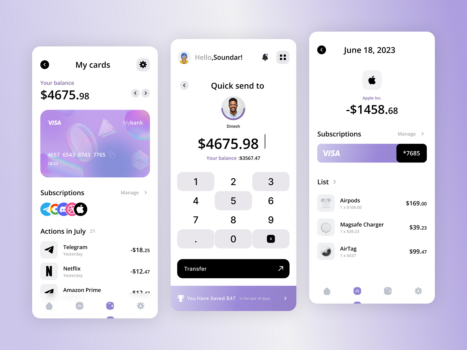 Banking App Concept UI Design by Soundar R on Dribbble