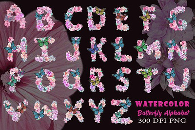 Butterfly Alphabet Bundle alphabet branding bundle butterfly creative fabrica design flower graphic design letter png png alphabet rowsan design shirt t shirt