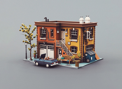 Low poly Townhouse 06 car coupe stylized