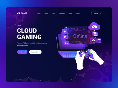 Cloud Gaming Landing Page animation cloud cloud gaming console design game games graphic design hero illustration landing motion graphics online gaming server ui vector website