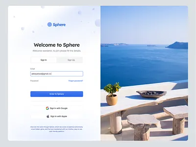 Sign In Page - Sphere landing page login login page sign in sign in page travel travel agency ui design web web design website ui