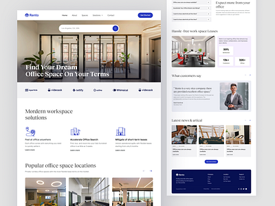 Rento Real Estate Landing Page booking website interior office spaces property real estate agency real estate website real estste rent office rental uiux web design