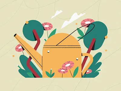 Summer Garden art colorful design flat flowers garden green illustration illustrator nature plants summer trees watering can