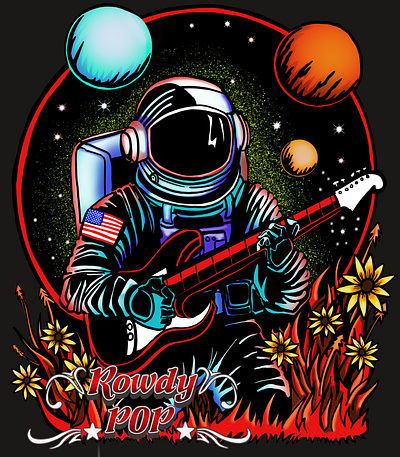 Space Rocker 2 astronaut colorful digital illustration funny guitar space rocker tshirt design