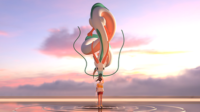Spirited Away 3D Design 3d cloud dragon dramatic girl landscape magical purplesky sunset