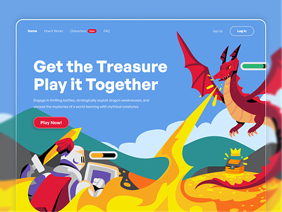 Knightopia 🔥 Illustration Landing Page character dragon fantasy fire game game design game interface game ui game website gameplay health bar illustration knight landing page mmorpg nft rpg treasure ui website