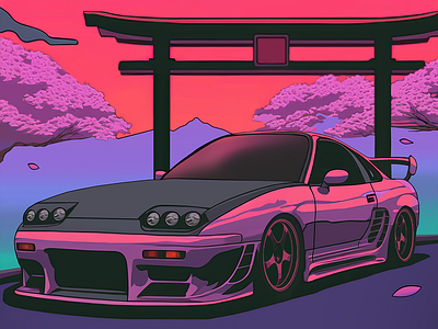 Under the Torii Gate. automotive art car art car illustration design digital art illustration japanese cars torri gate