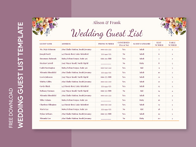 Casual Wedding Guest List Free Google Sheets Template attendance chart document engagement espousal google guest guests invite list marriage nuptial nuptials print printing sheets spreadsheet template templates wedding