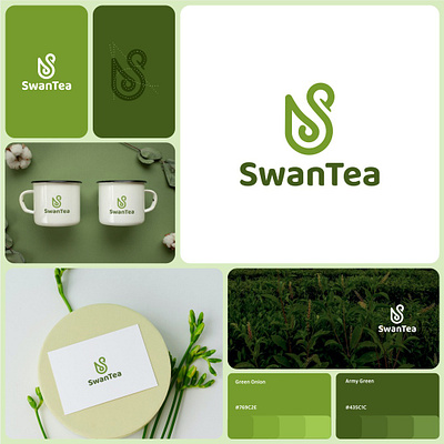 SwanTea Logo art brand brand design branding business company design graphic graphic design grid illustration label line logo logo design swan symbol tea vector