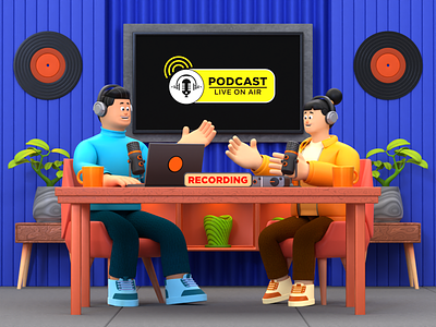 Live Podcasts - 3D Illustration 3d 3ddesign 3dillustration 3drender broadcast character design illustration livepodcast podcast