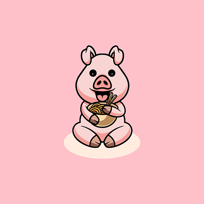 Cute Pig Eating Ramen Noodle Illustration branding graphic design soba ui