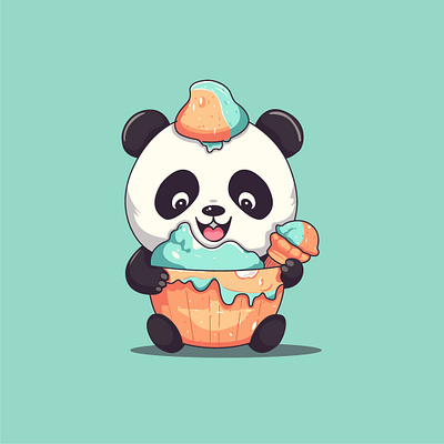 Adorable cute panda eat ice cream cartoon character sweet.